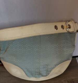 Vintage Coach Signature Mini C Jacquard Hobo Shoulder Bag Light Blue F10924